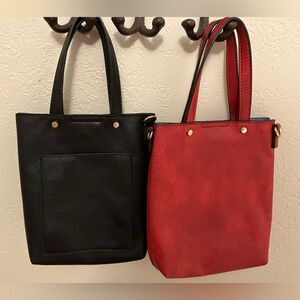 Two Small Handbags - Red Purse & Black Purse